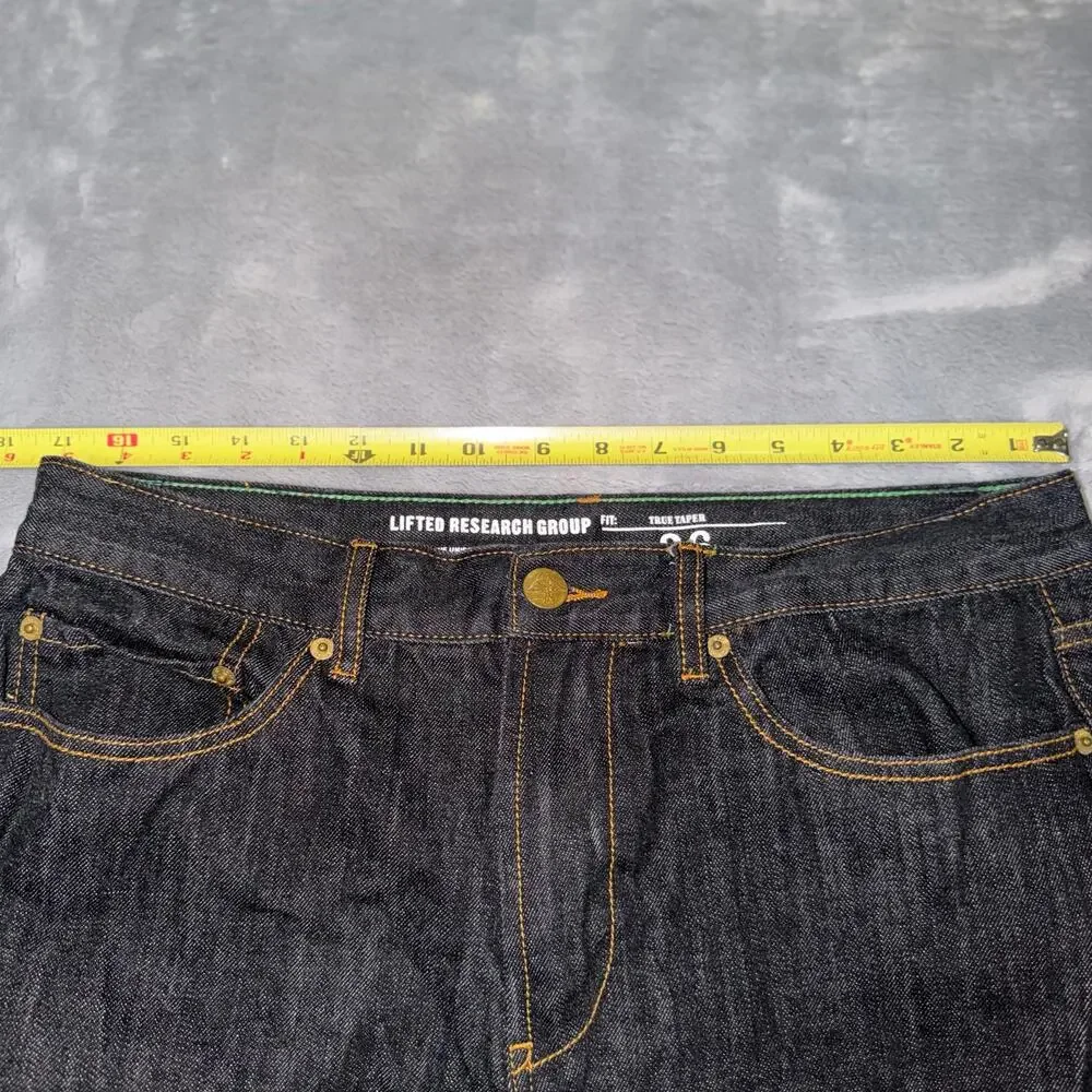 LRG Lifted Research Group Mens 36 True Taper Jeans Black Raw Denim
